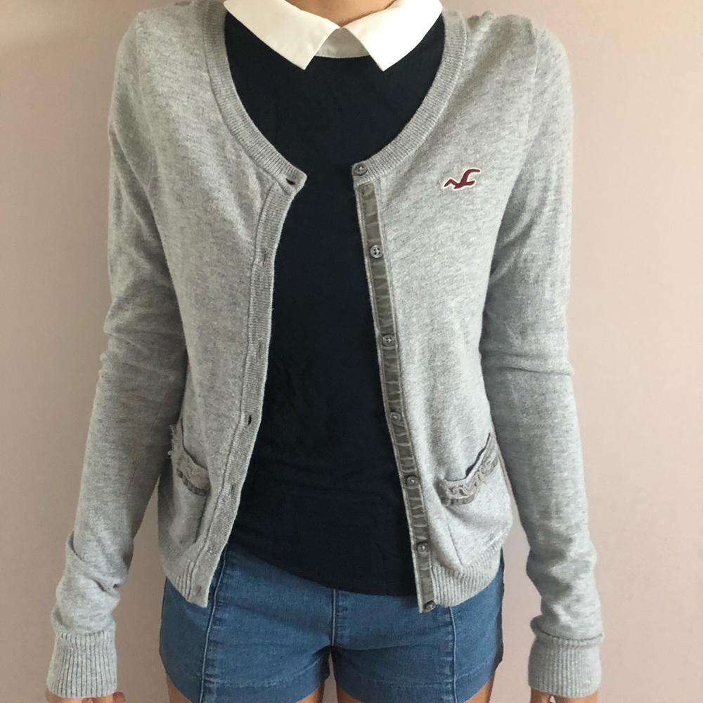 gray cardigan
